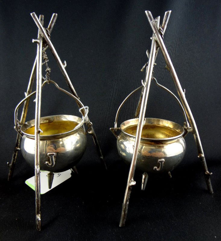 Pair of Rare Allan Adler Sterling Fire Pots: Pair of Rare Allan Adler Sterling Fire Pots. Initials J. Weighs - 8 toz. Measures - 6" high x 3 5/8" wide.