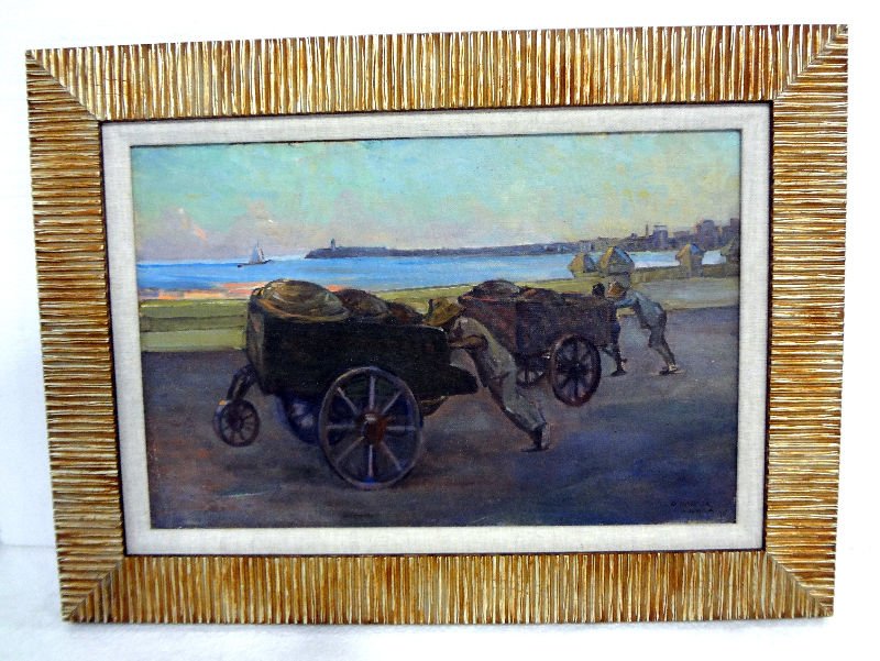 Oscar Garcia Rivera (Cuban 1915-1971) Painting.: Oscar Garcia Rivera (Cuban 1915-1971) Painting. Measures - 13 3/4" high x 20 1/2" wide, frame - 3 1/2".