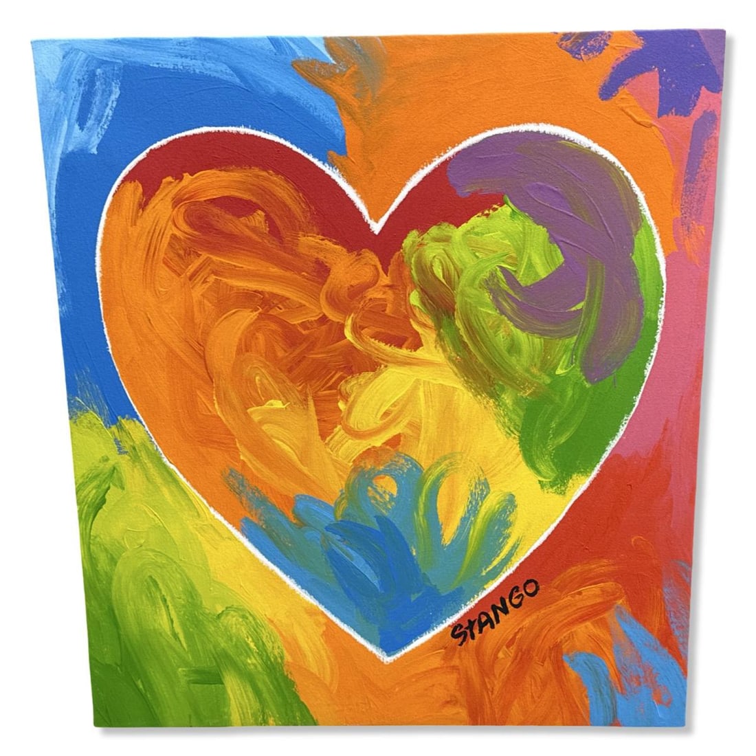 Signed John Stango (American, b. 1958) Vibrant Multicolored Acrylic Painting on Canvas (1 of 2)
