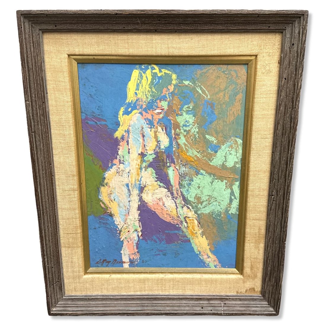 Signed Leroy Neiman (American, 1921-2012) Acrylic Painting on Board of a Nude Woman: Signed Leroy Neiman (American, 1921-2012) Acrylic Painting on Board of a Nude Woman. Signed & dated '60, H: 22" x W: 17 7/8"