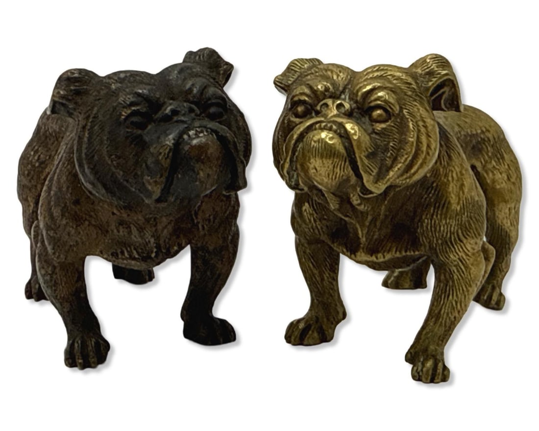 Pair of Vintage Cross French Bulldog Bronze Sculptures (1 of 3)