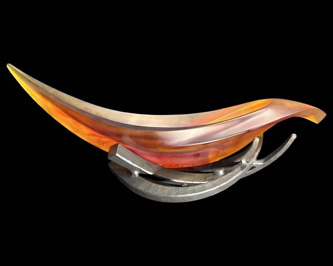 Signed Brian Russell American Multicolored Crystal Elliptical Series Sculpture on Metal Base (1 of 4)