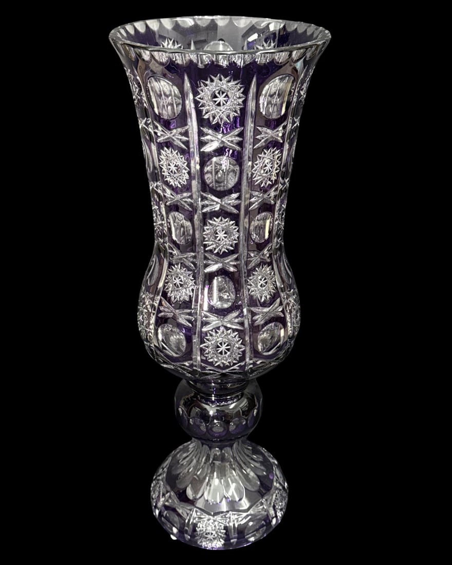 Amethyst Cut to Clear Crystal Palace Size Vase: Amethyst Cut to Clear Crystal Palace Size Vase H: 22" x W: 7 3/4"