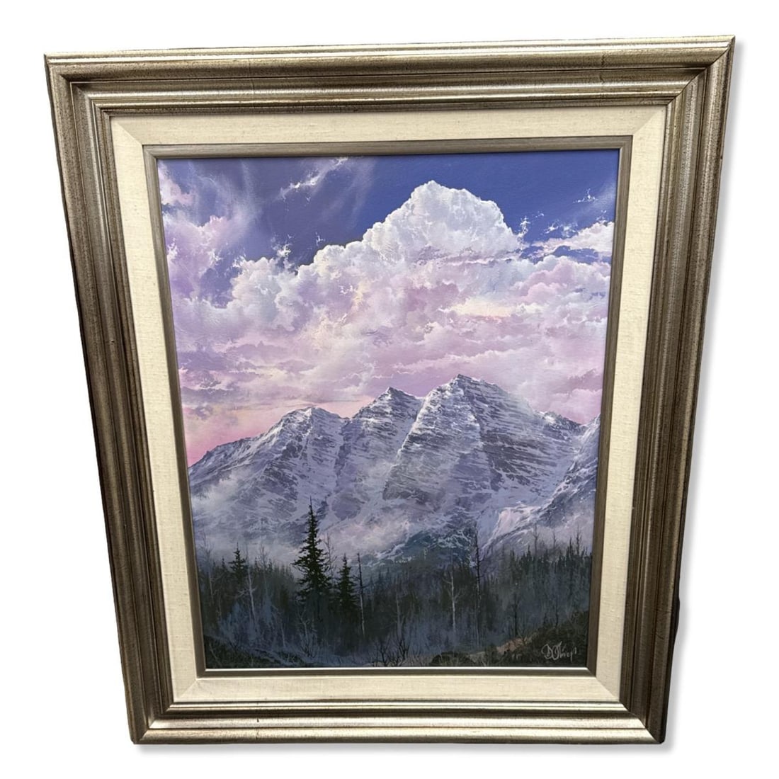 Signed Douglas Oliver (American, b. 1942) Maroon Bells Sundown Oil Painting on Canvas (1 of 2)