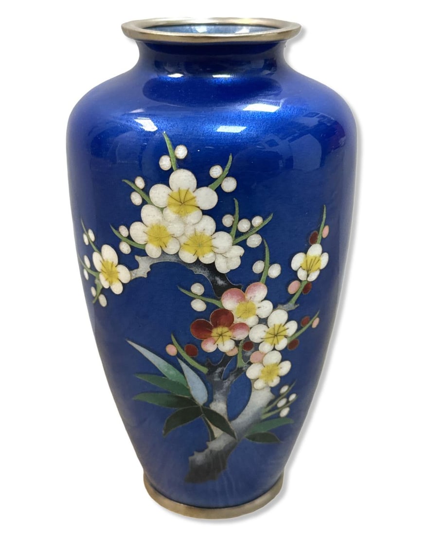 Japanese Cloisonne Enamel Floral Motif Vase: Japanese Cloisonne Enamel Floral Motif Vase measures H: 7 1/4"