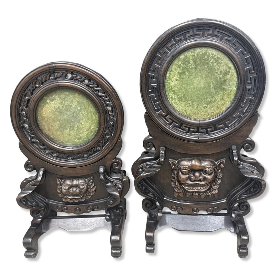 Pair of Antique Chinese Hand Carved Teakwood & Inset Plaques Featuring a Mythological Motif (1 of 6)