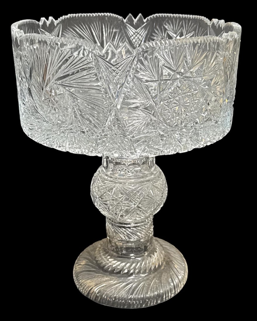 American Brilliant Cut Crystal Pedestal Punch Bowl (1 of 3)