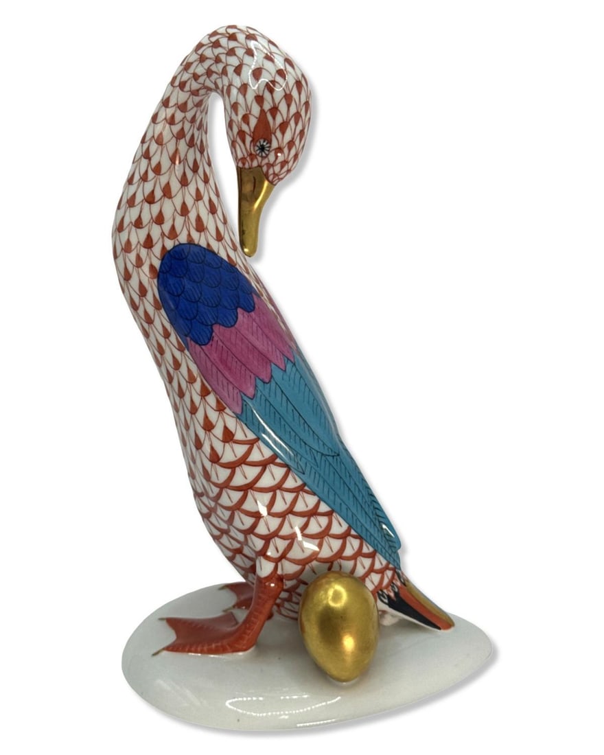 Herend Hungary Rust Fishnet Goose with Golden Egg Porcelain Figurine (1 of 3)