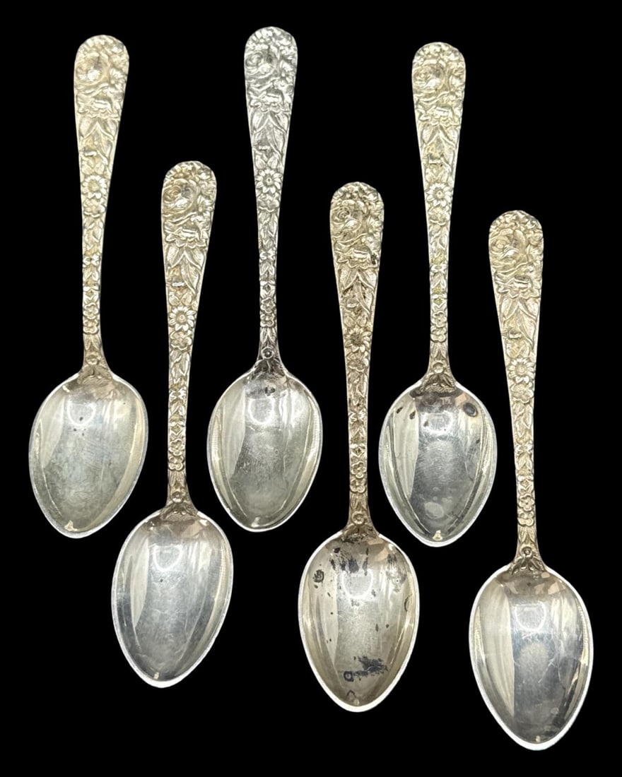 Lot of Six S. Kirk & Son Sterling Silver Repousse Demitasse Spoons (1 of 3)