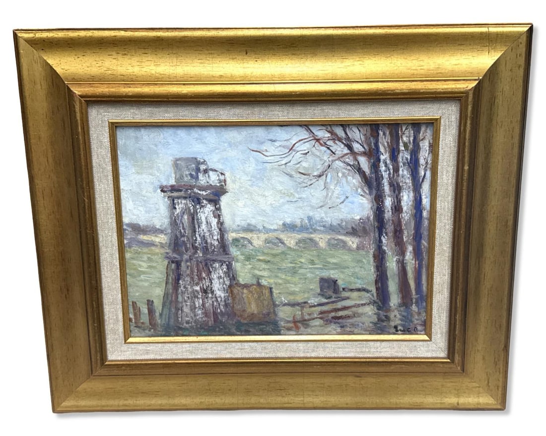 Signed Maximilien Luce (French, 1858-1941) Oil Painting on Board of a Riverside Scene (1 of 4)