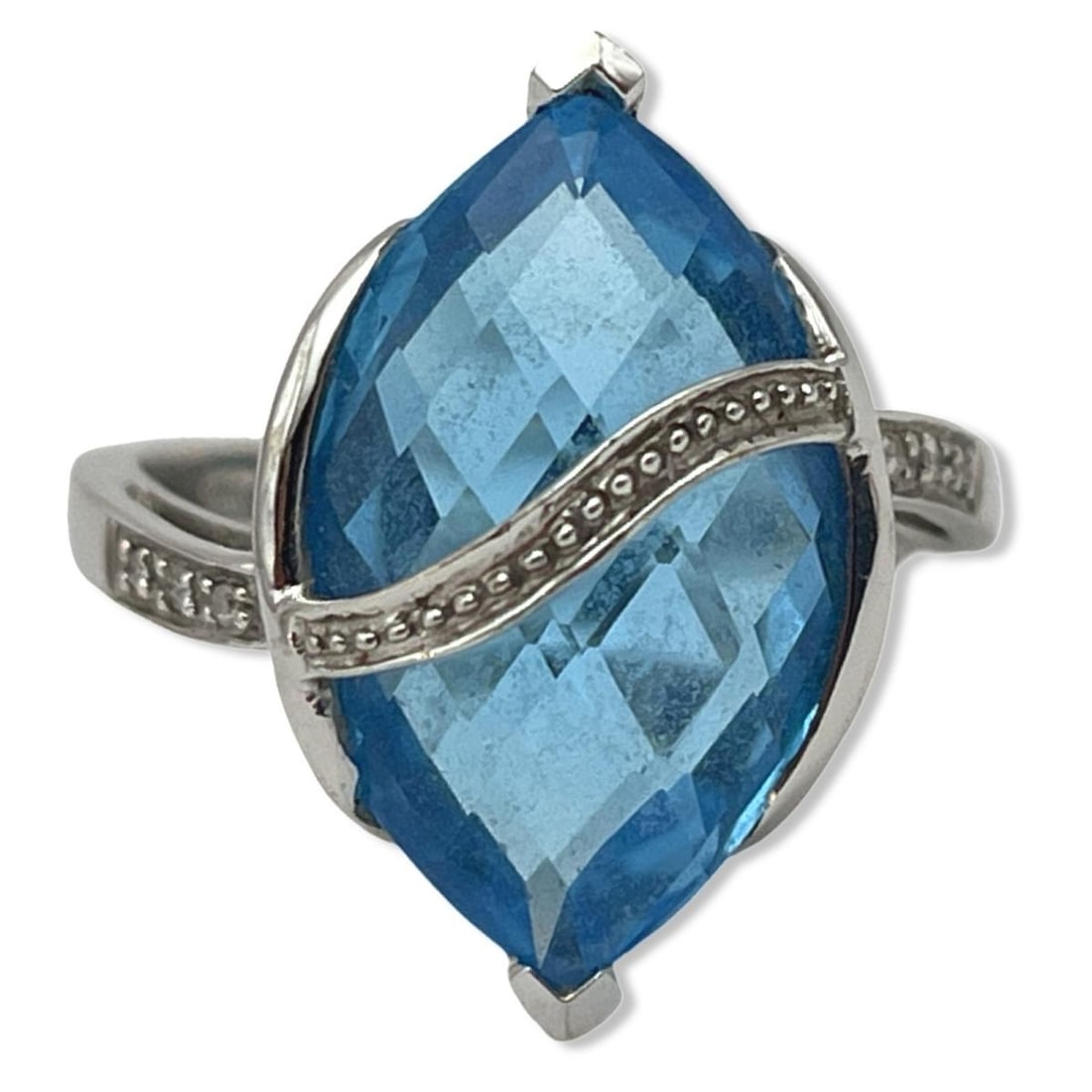 10kt WG, Approx 0.18ct Diamond & 7.50-8.00ct Blue Topaz Ring (1 of 2)