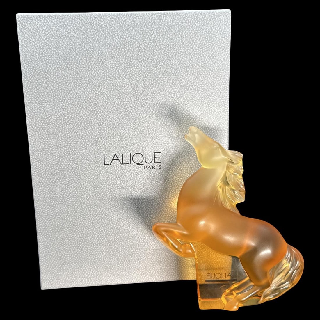 Signed Lalique France Amber Colored Crystal Rearing Kazak Horse with Original Box (1 of 3)