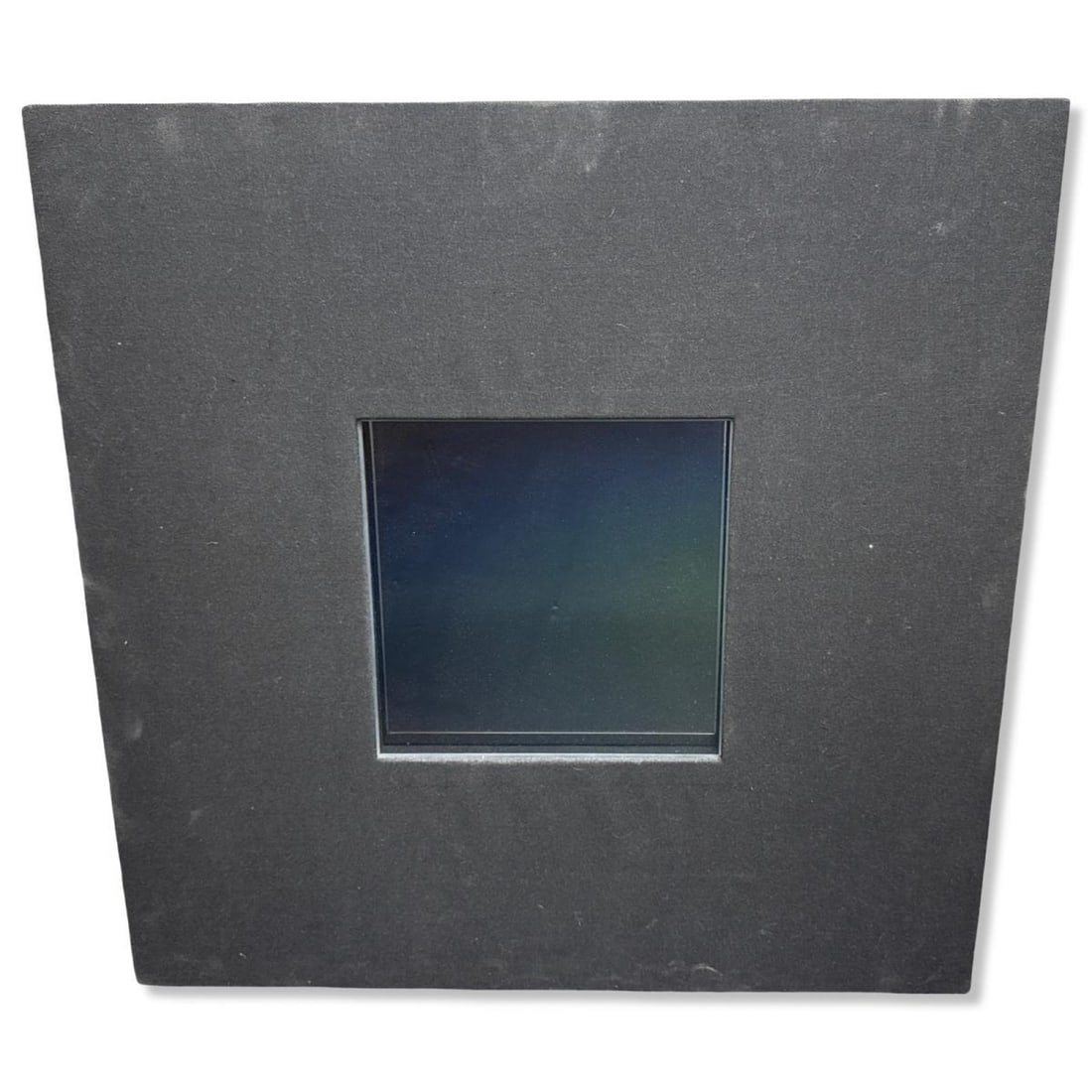 Signed Larry Bell (American, b. 1939) SMBKWDEN #9 Glass with Mirror Back in Black Matte Frame: Signed Larry Bell (American, b. 1939) SMBKWDEN #9 Glass with Mirror Back in Black Matte Frame. Signed, titled, & dated on verso, H: 30" x W: 30". Includes Christie's labels on rear. Includes direct co