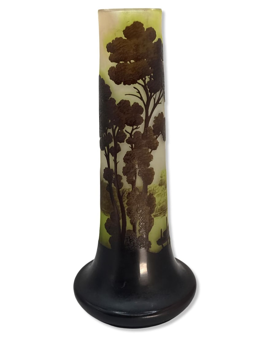 Galle Art Nouveau Cameo Glass Forest Landscape Vase: Galle Art Nouveau Cameo Glass Forest Landscape Vase H: 13 1/2" x W: 6"
