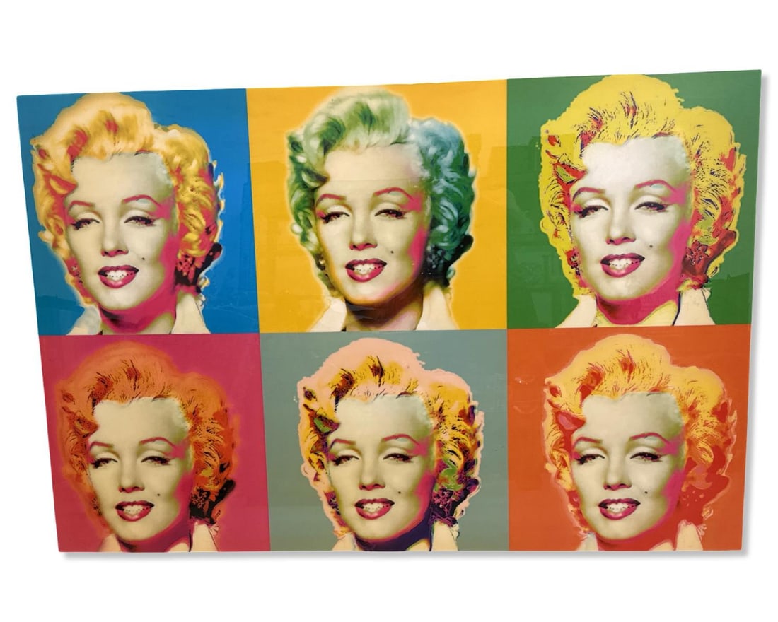 Wyndham Boulter Visions of Marilyn Vibrant Multicolored Pop Art Acrylic Painting: Wyndham Boulter Visions of Marilyn Vibrant Multicolored Pop Art Acrylic Painting. Total H: 44" x W: 66"
