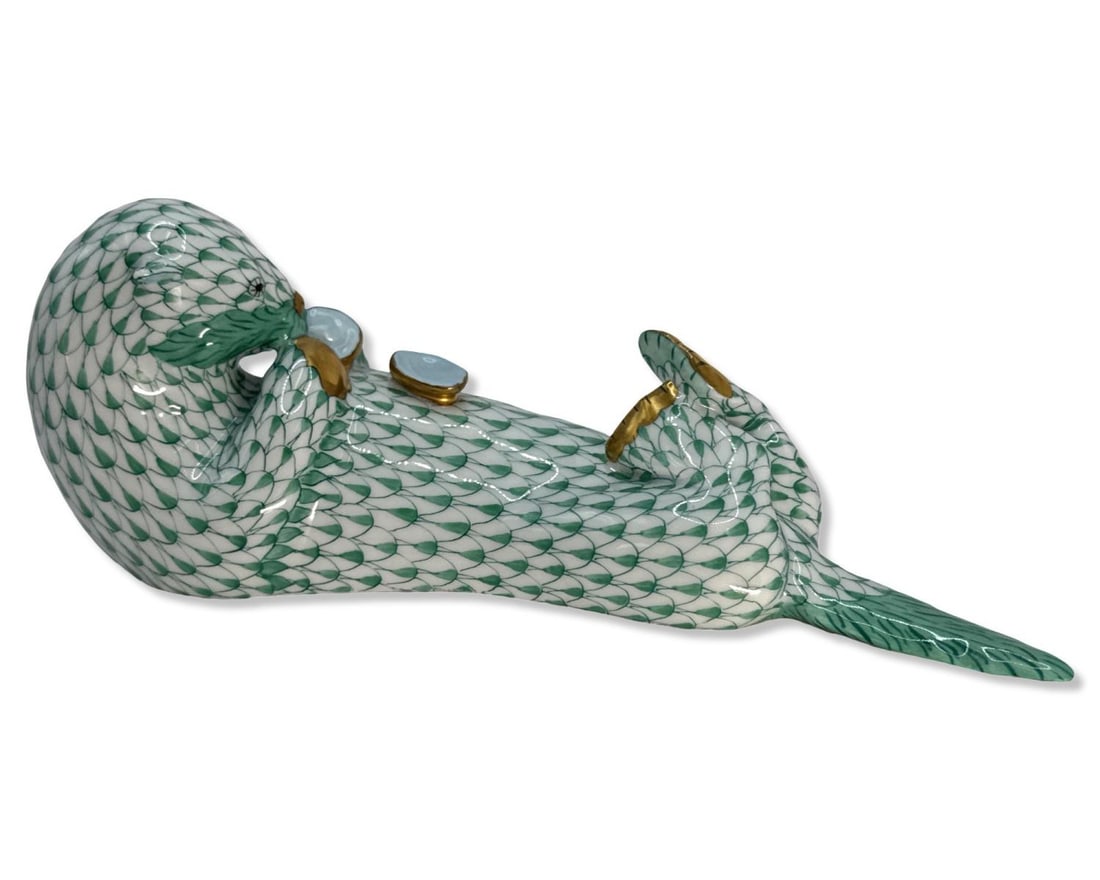 Herend Hungary Handpainted Green Fishnet Sea Otter Porcelain Figurine (1 of 3)