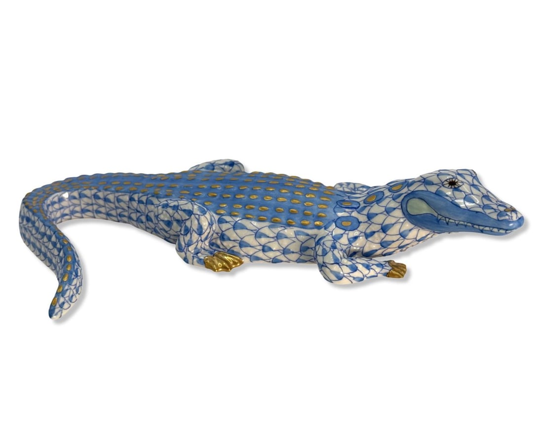 Herend Hungary Handpainted Blue Fishnet Alligator Porcelain Figurine (1 of 3)
