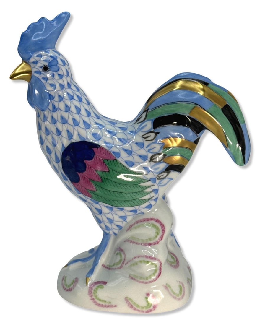 Herend Hungary Handpainted Blue Fishnet Rooster Porcelain Figurine (1 of 3)