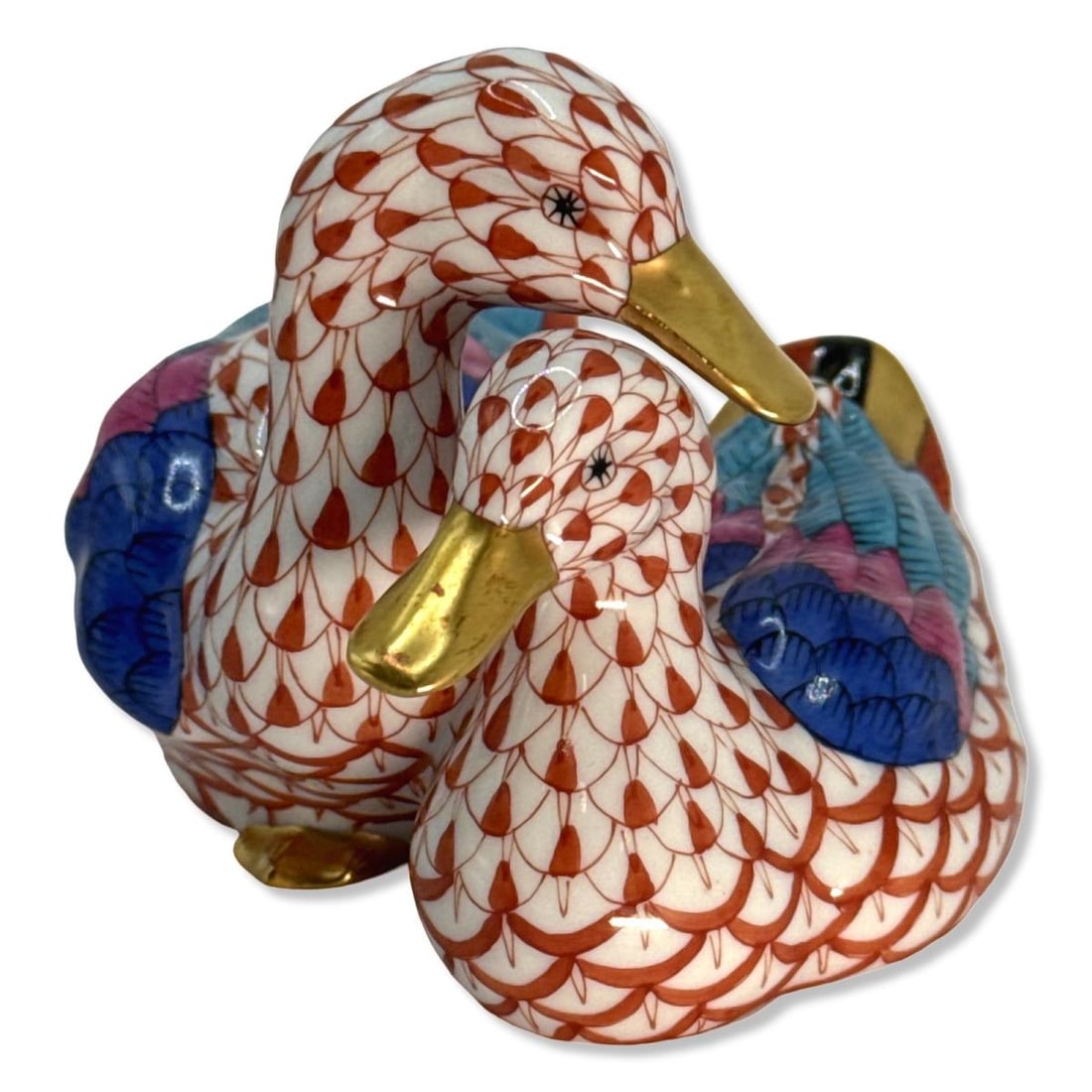 Herend Hungary Handpainted Rust Fishnet Pair of Ducks Porcelain Figurines (1 of 3)