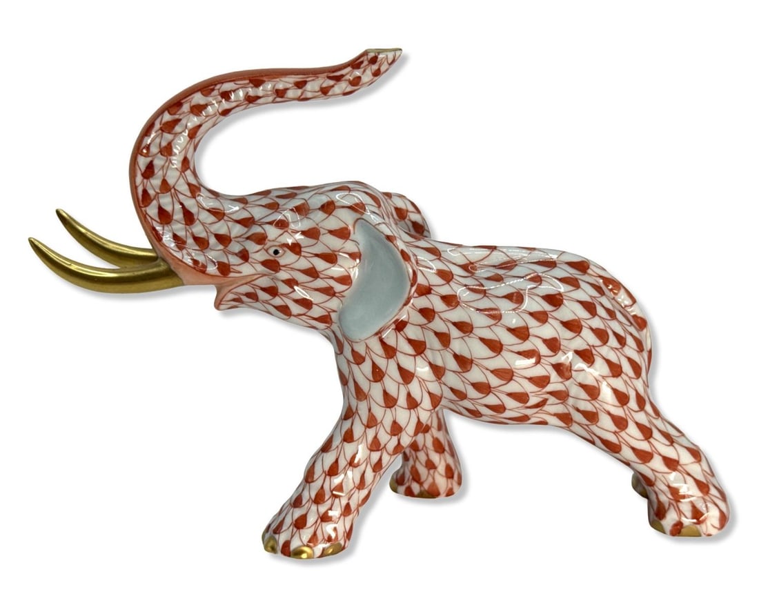 Herend Hungary Handpainted Rust Fishnet Elephant Porcelain Figurine (1 of 3)