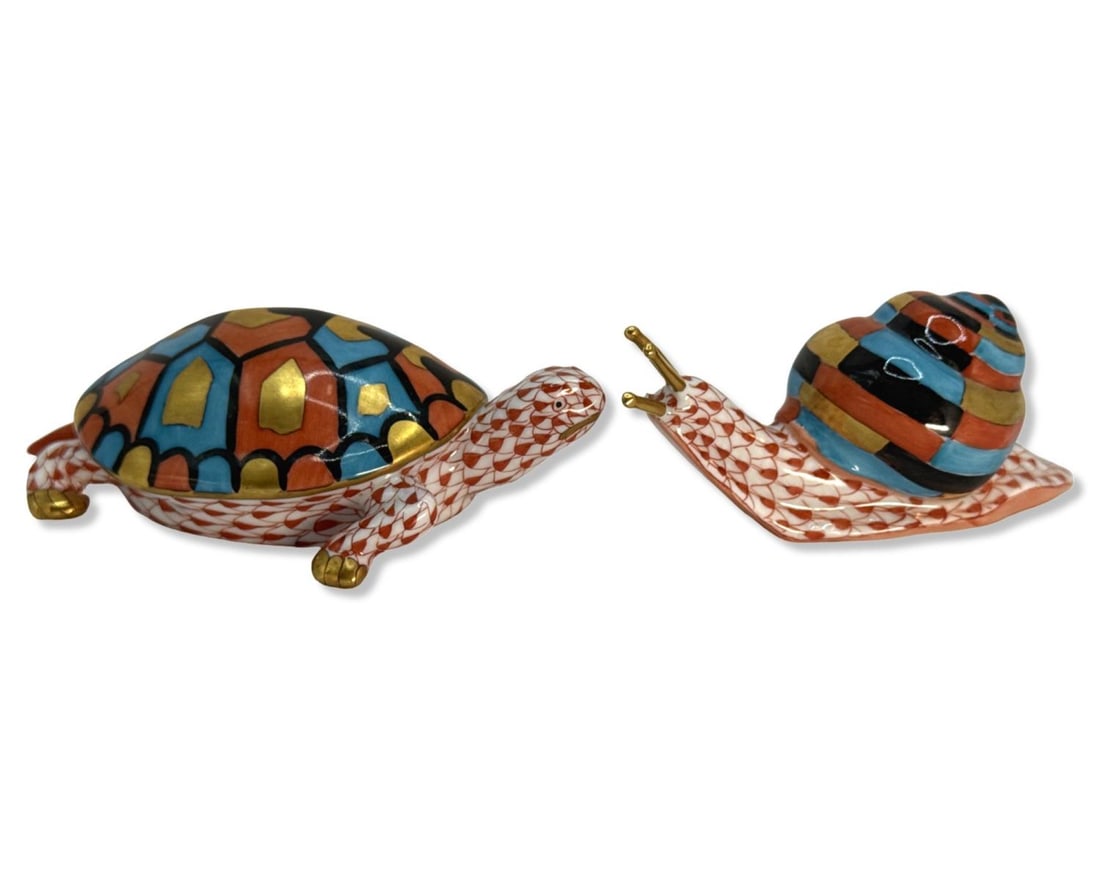 Lot of Two Herend Hungary Handpainted Rust Fishnet Animal Figurines (1 of 3)
