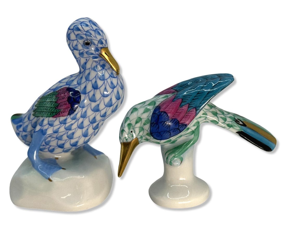 Lot of Two Herend Hungary Handpainted Miniature Fishnet Bird Figurines (1 of 3)