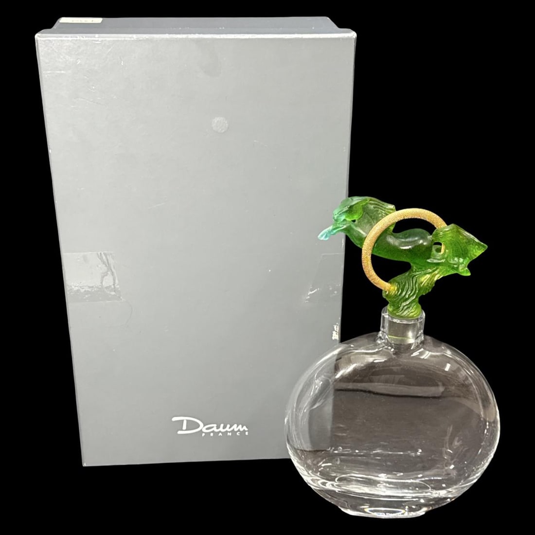 Daum France Pate De Verre Carafe De Torques Jumping Horse Green Decanter with Original Box (1 of 4)