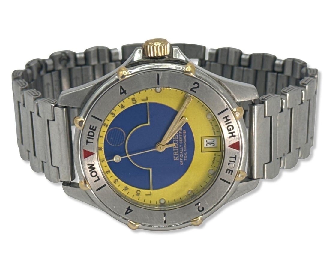 Krieger Tidal Swiss Chronometer Stainless Steel Watch with Multicolored Face: Krieger Tidal Swiss Chronometer Stainless Steel Watch with Multicolored Face measures DIA: 3", reference/serial number M 882-3