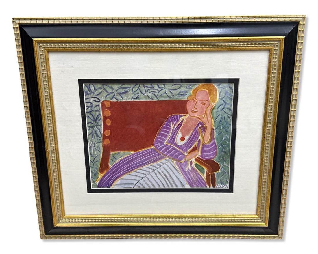 Henri Mattise (French, 1869-1954) Offset Lithograph in Color on Wove Paper: Henri Mattise (French, 1869-1954) Offset Lithograph in Color on Wove Paper H: 17 3/8" x W: 19 3/4". Includes COA & original purchase invoice of $479.95