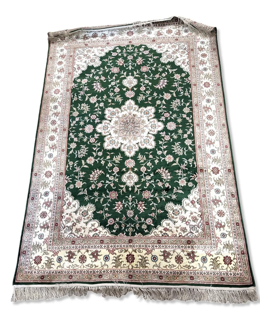 Silk Hand Made Oriental Multicolored Rug: Silk Hand Made Oriental Multicolored Rug measures L: 6' x W: 3' 11 1/4"