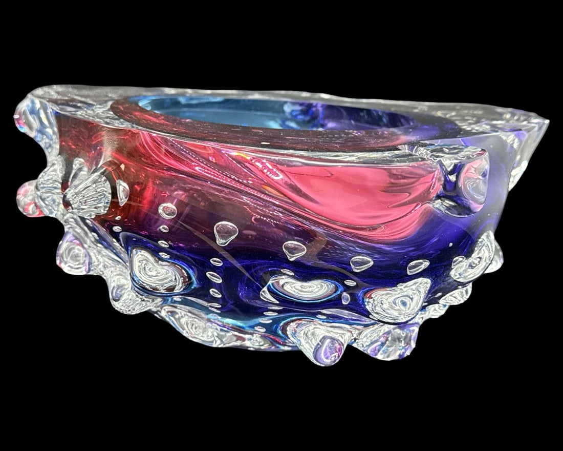 Signed Leon Applebaum Multicolored Freeform Art Glass Bowl: Signed Leon Applebaum Multicolored Freeform Art Glass Bowl H: 4 3/4" x DIA: 11"