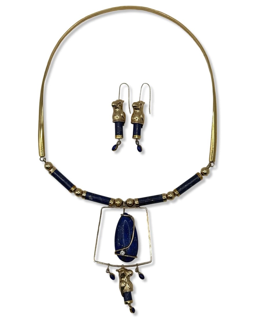 Custom Handmade 18kt + 14kt YG, Lapis Lazuli, & 0.20ct Diamond Three Pcs Set (1 of 5)