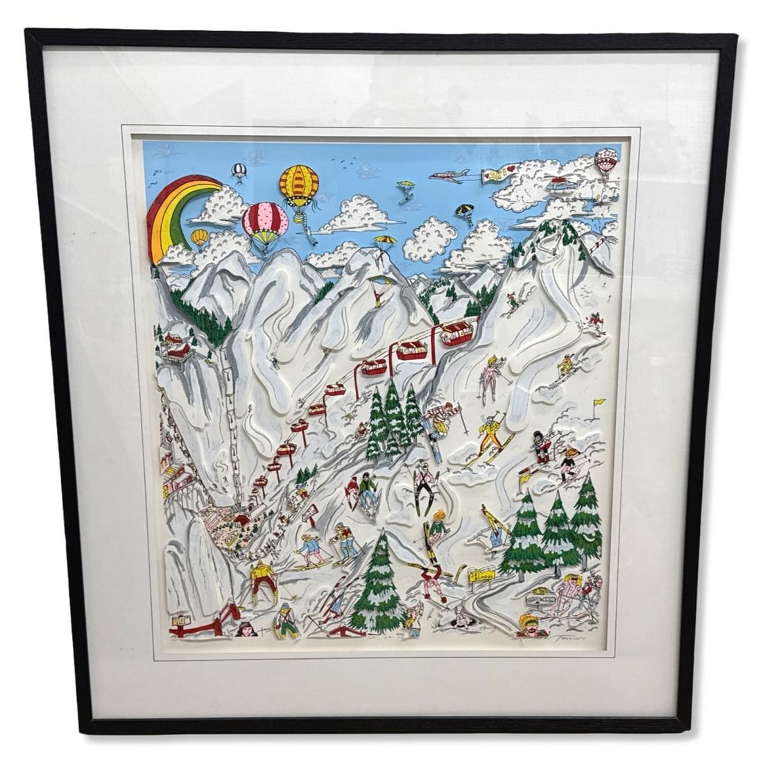 Signed Charles Fazzino (American, b. 1955) 3D Construction Silkscreen Ski, Ski, Ski (1 of 4)