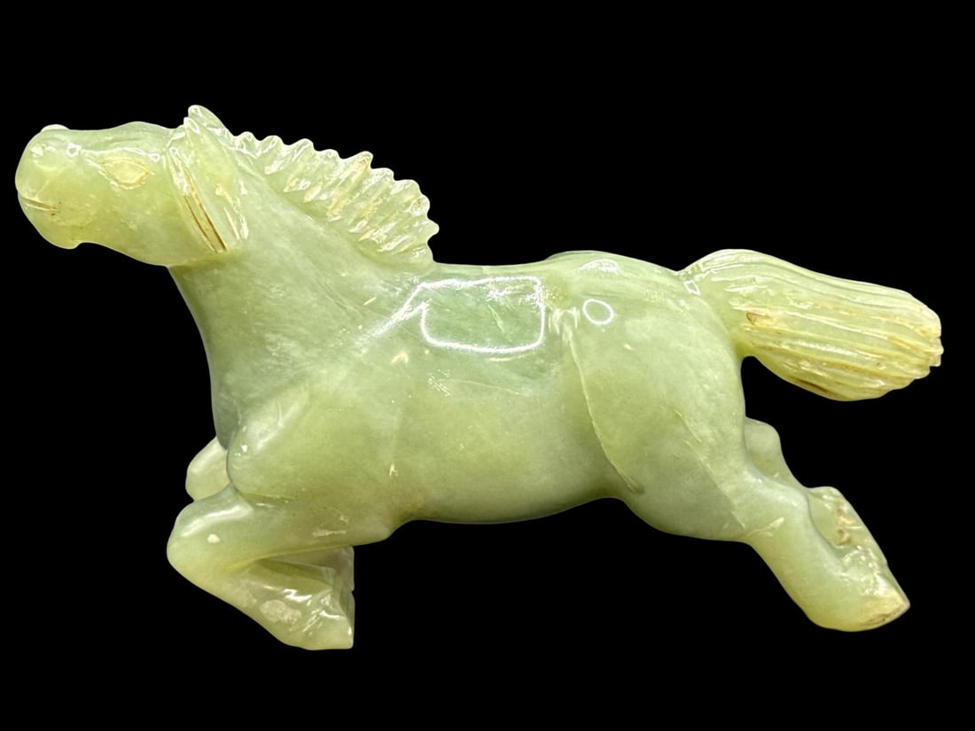 Antique Chinese Carved Multicolored Jade Leaping Horse Figurine: Antique Chinese Carved Multicolored Jade Leaping Horse Figurine H: 3 1/2" x W: 4 3/4"