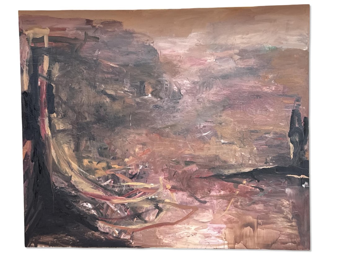 Signed Tom Lieber (American, b. 1949) Reach 1987 Monumental Sized Oil Painting on Canvas: Signed Tom Lieber (American, b. 1949) Reach 1987 Monumental Sized Oil Painting on Canvas. Signed, titled, & dated on rear, 80" x 96". Includes artist book with painting listed. Features paint loss