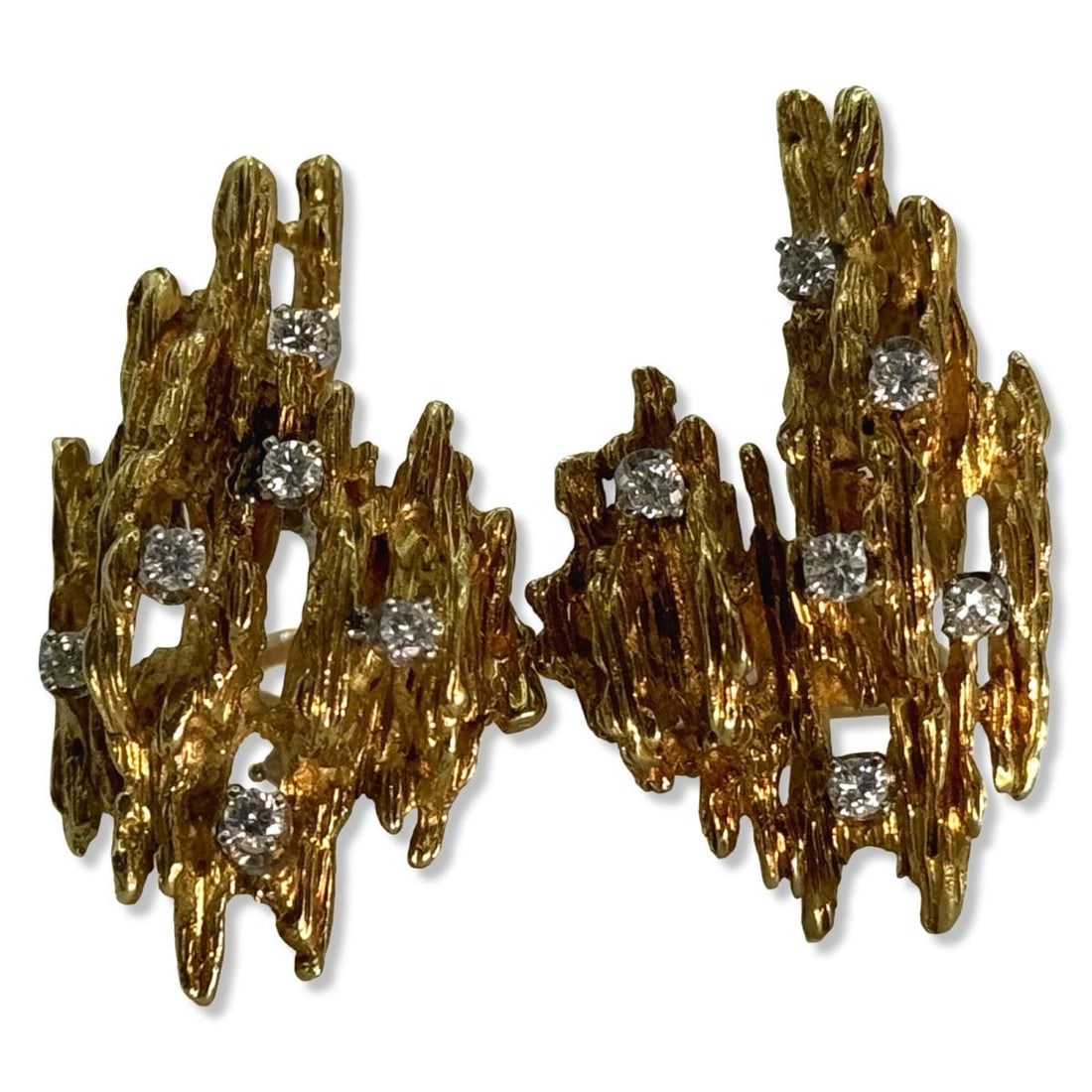 Pair of Henry Dunay 18kt YG & Approx 1.00ct Diamond Bark Design Earrings: Pair of Henry Dunay 18kt YG & Approx 1.00ct Diamond Bark Design Earrings L: 1 3/8" x W: 7/8", weighs 12.49 dwt
