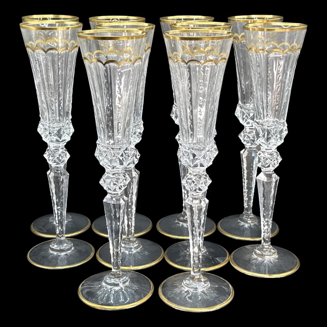 Lot of 10 St. Louis Cut Crystal Excellence Pattern Champagne Flutes: Lot of 10 St. Louis Cut Crystal Excellence Pattern Champagne Flutes H: 10 3/4"