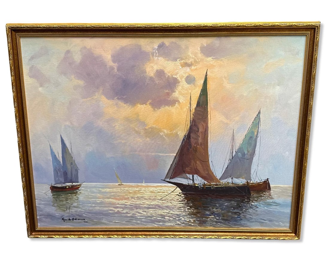 Signed Guido Odierna (Italian, 1913-1991) Nautical Scene Oil Painting on Canvas: Signed Guido Odierna (Italian, 1913-1991) Nautical Scene Oil Painting on Canvas. Signed lower left, H: 21 7/8" x W: 29". Guido Odierna (Italian, 1913-1991) noted painter, born November 13, 1913 in Cap