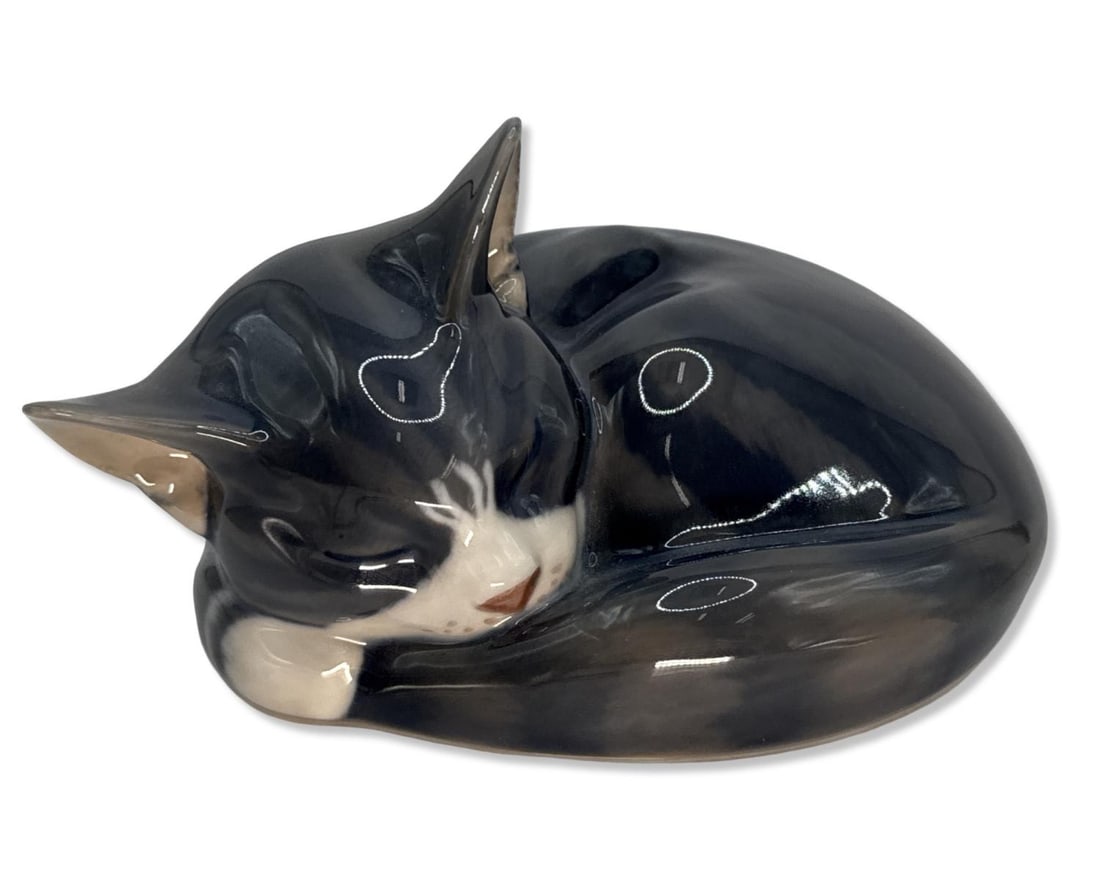 Royal Copenhagen Sleeping Cat Porcelain Figurine (1 of 2)