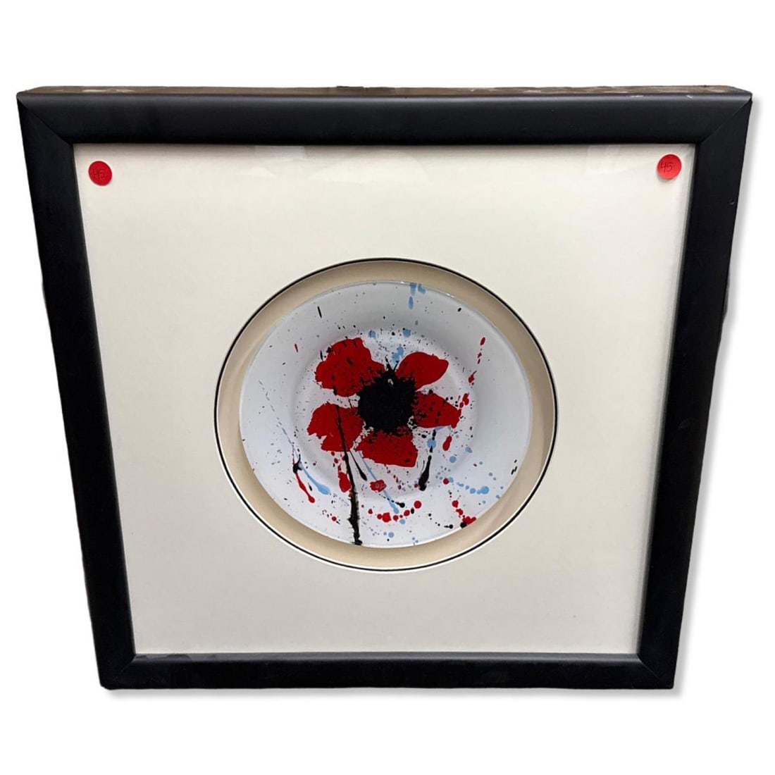 Signed Dominic Pangborn (Korean/American, b. 1952) Abstract Poppy Framed Acrylic Plate (1 of 2)