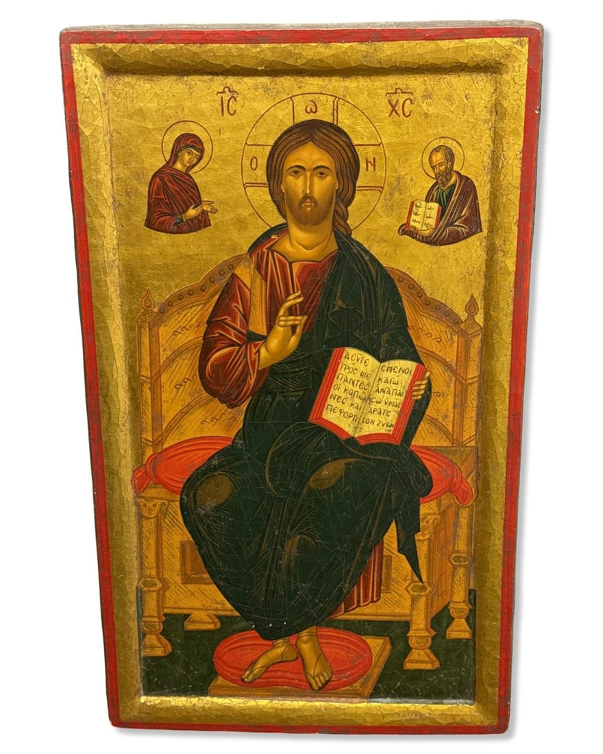 Russian Traditional Orthodox Christ Enthroned Icon on Wood Panel (1 of 4)