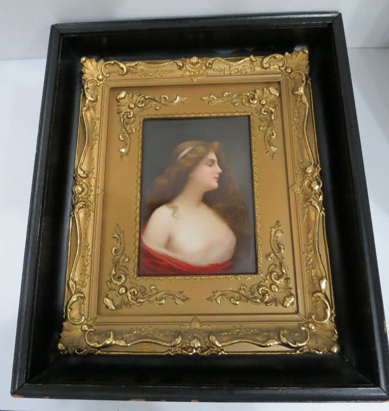 Antique KPM Quality Porcelain Plaque Signed Wagner: Antique KPM Quality Porcelain Plaque Signed Wagner. Measures - 7 1/4" high x 5" wide, frame - 3". For Domestic or International Shipping Quotes Please Feel Call Ryan or Dave at Eagle Shipping Center 5