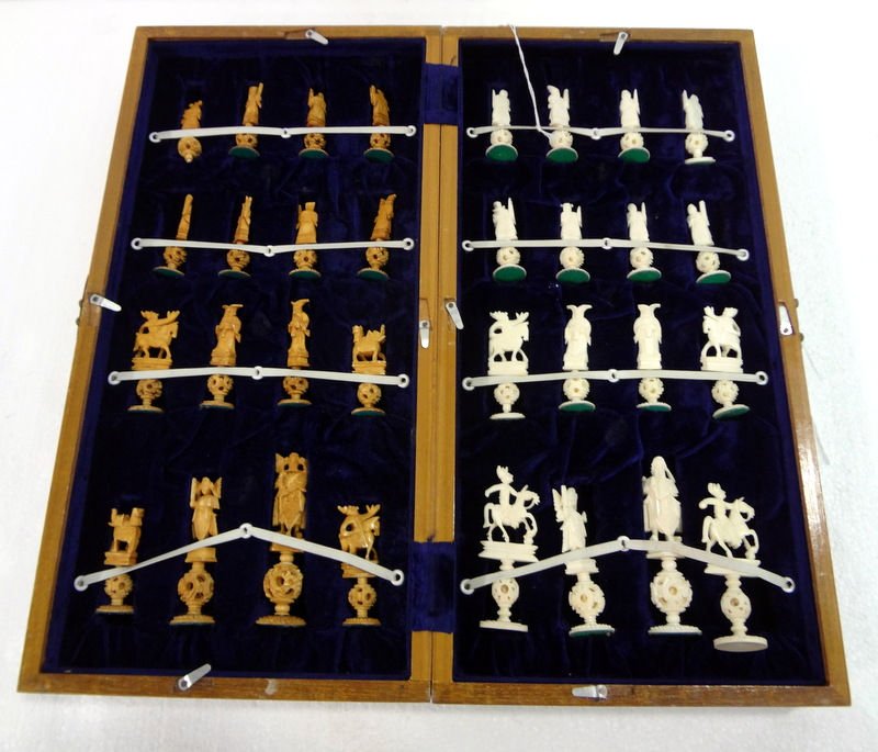 Chinese Ivory Chess Set: Chinese Ivory Chess Set. Measures vary - 2 1/2" high - 4" high.