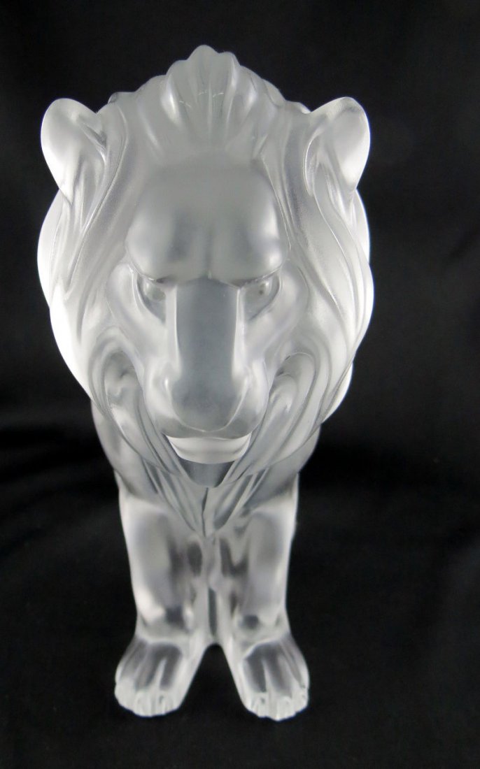 Lalique "Bamara" Lion Frosted Crystal Sculpture