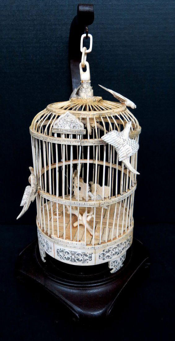 Antique Chinese Hand Carved Ivory Bird Cage