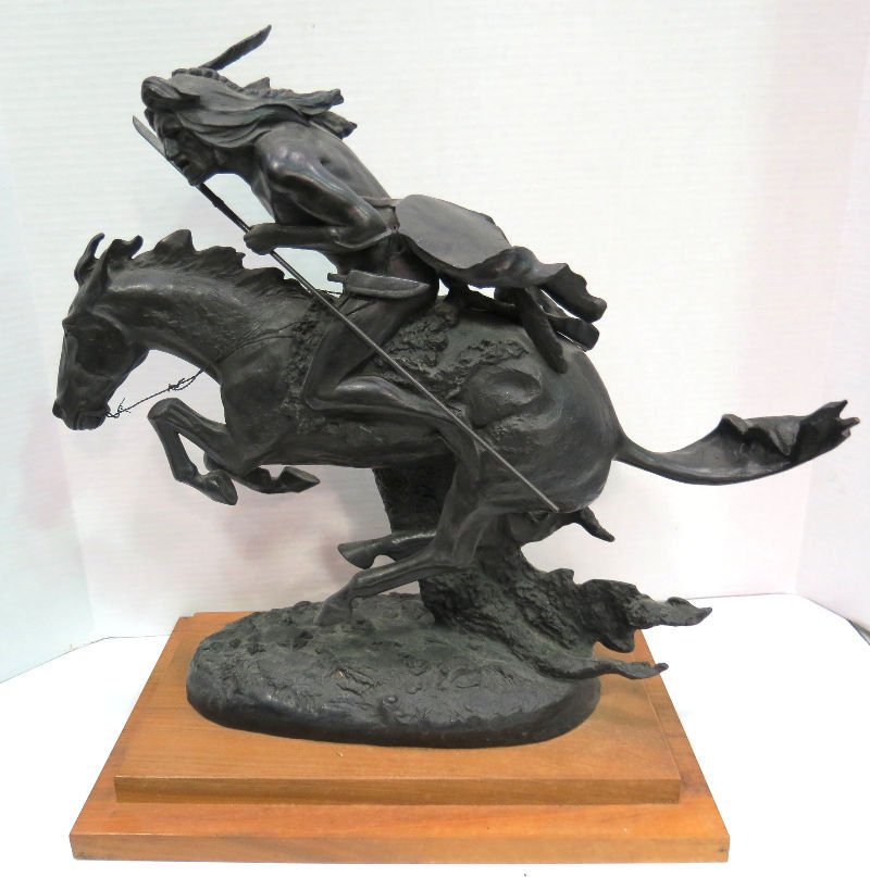 (After) Frederic Remington "Cheyenne" Bronze: (After) Frederic Remington "Cheyenne" Bronze, old casting. Measures - 18 1/2" high x 19" wide.