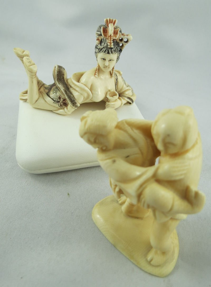 Set of 2 Chinese Ivory Hand Carved Ivory Erotica: Set of 2 Chinese Ivory Hand Carved Ivory Erotica Netsukes.