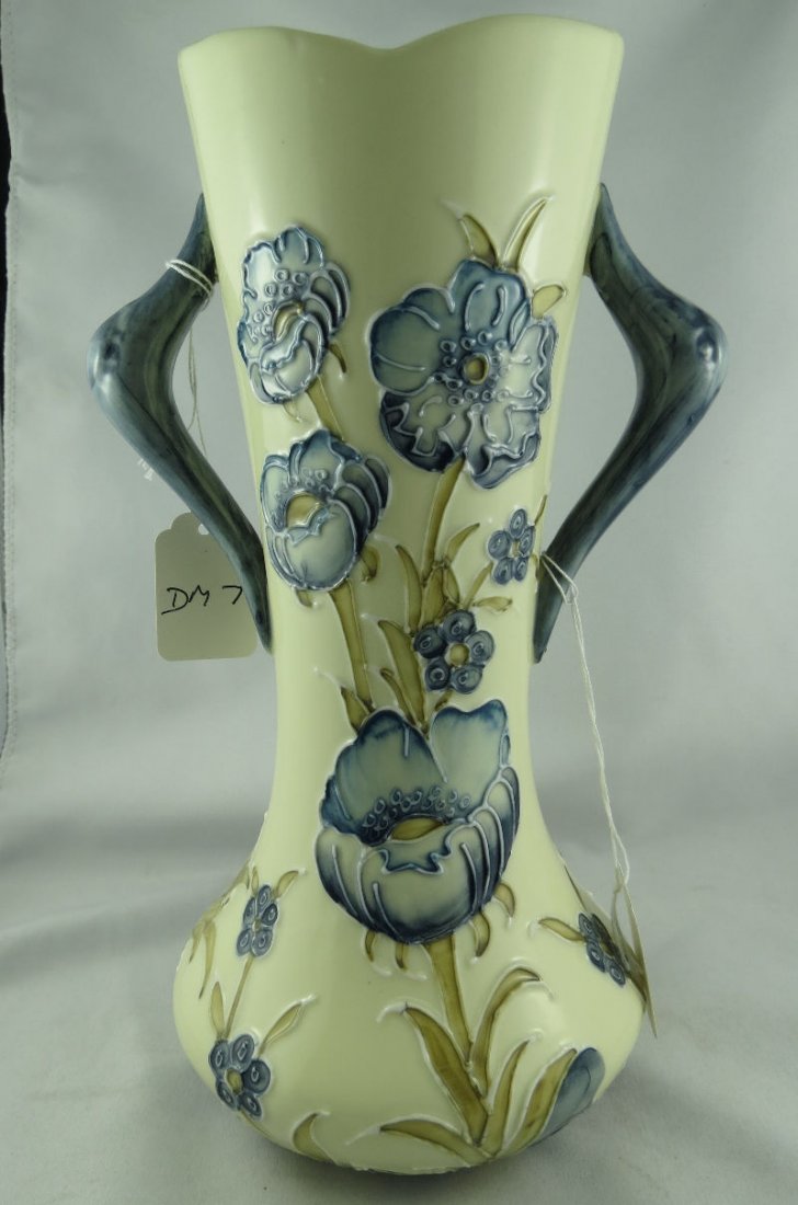Florian Ware Hand Painted 2 Handled Porcelain Vase: Florian Ware Hand Painted 2 Handled Porcelain Vase. Measures - 11" high x 5 1/4" diameter.