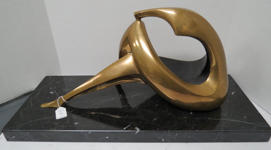 Isaac Kahn Bronze Sculpture (B.1950): Isaac Kahn Bronze Sculpture (B.1950) Israel Artist, Born 1950, marble base. Retails $11,000. Measures - 26 1/4" long x 13" high.