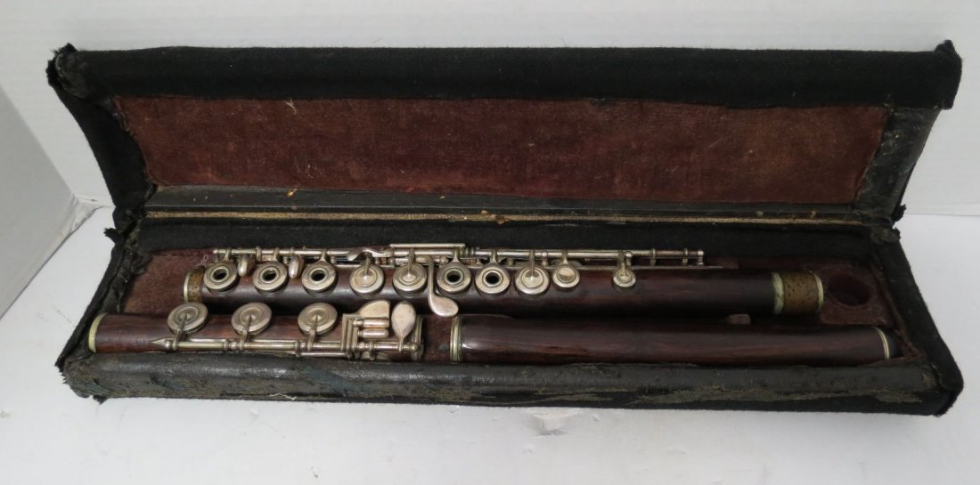 Antique Musical Instrument Flute: Antique Musical Instrument Flute with original box. Measures - 28 1/2" long.